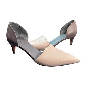 Vince 'Aurelian' Grey Kitten Heel Pointed Toe Leather d'Orsay Pump 7MUS 37UE